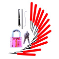 Red Transparent Practice Padlock with Canvas Bag 15PCS Lockpicking Tools Red Silicon Case (Combo 6-2)